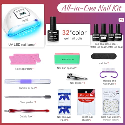 JODSONE Gel Nail Polish Kit with U V Light 32 Colors Gel Polish Set Soak Off Nail Kit Nail Art Salon or Home DIY Manicure Tools Gifts for Women - color: KIT-06