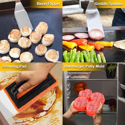 ROMANTICIST 132PC Professional Griddle Accessories Kit - Heavy Duty Stainless Steel Grill Spatula Set for Grill Griddle Hibachi Flat Top Outdoor Cooking - Great Grill Gift on Birthday Wedding - style: 132pcs Griddle Accessories Kit