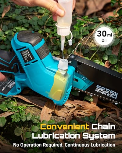 SEESII Mini Chainsaw 6 Inch Brushless, Automatic Oiler - color: Steel Blue