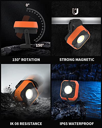 Rechargeable Work Light with 4 Modes, 1200LM Magnetic Work Light - color: Orange