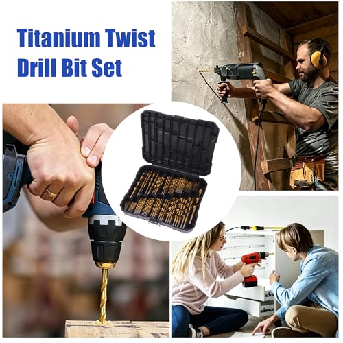 230 Pcs Titanium-Coated Twist Drill Bit Set, 3/64" to 1/2"