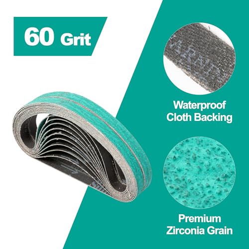 20 Pcs 1/2" x 18" Premium Zirconia Sanding Belts for Belt Sander, 60 Grit - size: 20 pcs - 60 Grit