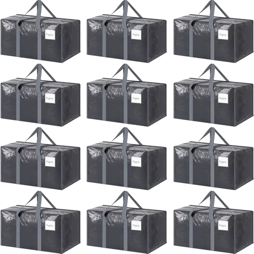 12 Pack Extra Heavy Duty Large Moving Bags with Strong Zipper, Gray - color: Gray, size: 12 Pack