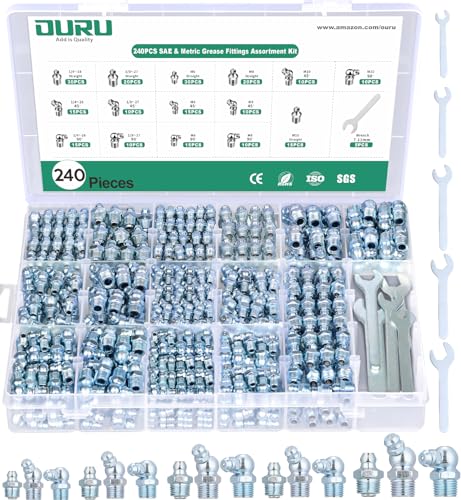 OURU 240PCS Grease Fittings Assortment Kit, SAE & Metric with Wrench Kit - size: 240