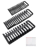 Reniteco 3-Piece Magnetic Socket Organizer Tray, for 1/2'', 3/8 '', 1/4'' Drive Metric/SAE Hold up to 76 Sockets, Heavy-Duty Socket Holder with Handle & Magnetic Base, Sockets Not Included - color: Black