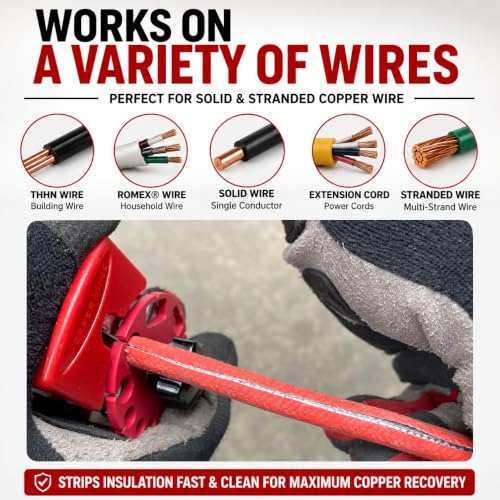 CopperMine CT-102 Manual Copper Wire Stripper Tool, Portable Handheld Wire Stripping Tool for Scrap Copper Recycling, Adjustable Cable Stripper for Solid & Stranded Electrical Wire 24 AWG to 10 AWG