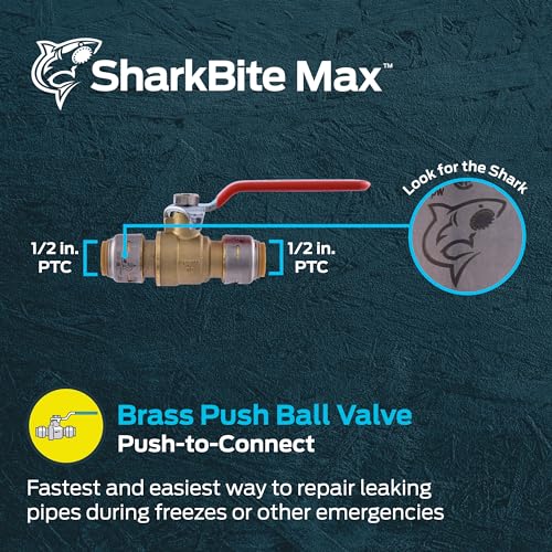 SharkBite Max 3/4 Inch Ball Valve with Drain Vent and Mounting Bracket, Push to Connect Brass Plumbing Fitting, PEX Pipe, Copper, CPVC, PE-RT, HDPE, UR24616A - size: 3/4 in.