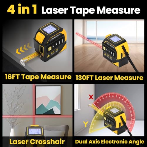 4-in-1 Laser Tape Measure with Crosshairs and Electrical Angle for Gifting