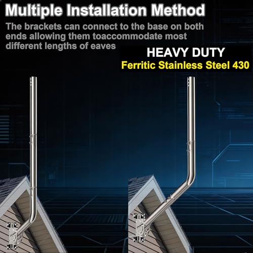 53" Heavy Duty Adjustable Antenna Wall Mount – 430 Stainless Steel J-Pole Solid Mast Bracket for Starlink (Adapter Required), TV Antennas, Weather Stations – 1.38" OD Pivot Base (Silver) - color: 53‘’ Long Wall Mount Silver