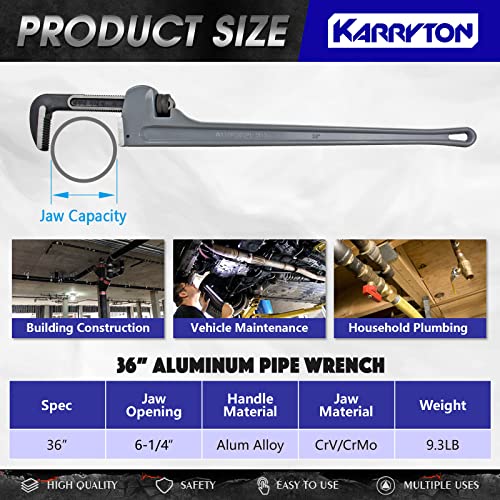 36 Inch Aluminum Pipe Wrench, 6-1/4"/158mm Adjustable Cr-Mo Jaw Opening Heavy Duty Aluminum Straight Handle Plumbing Wrenches, Perfect Plumbers Tool Exceed GGG Standard (36-INCH) - size: 36-IN, style: Straight