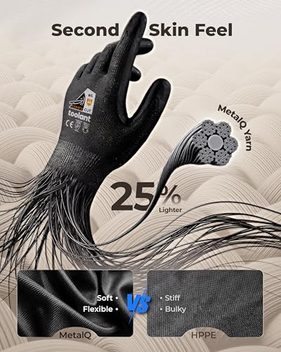 toolant ComfyCut A4 Cut Resistant Work Gloves, 3 Pairs, Dark Gray, Large - size: Large