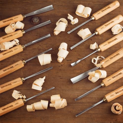 12-Piece Wood Carving Chisel Tools Set, Sharp CR-V Steel Blades - size: 12-Piece with Ash Handle