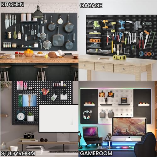 Peg Board, 6Pcs Pegboard Wall Organizer Panels Black Pegboard Wall Mount, ABS Pegboard for Home, Craft Room, Garage, Kitchen, Workshop, Tool Organization, 10 * 10in Peg Boards. (No Hooks and Bins). - size: Black Peg Board- 6Pcs