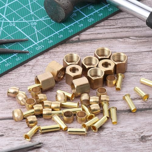 Compression Fittings, 1/4 Compression Fitting Brass Assortment Kit Include Sleeve Ferrule, Nut Used to Connect Lines for Air Water Fuel Oil and Inert Gases