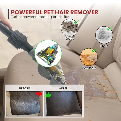 1-1/4'' Vacuum Turbo Brush Attachment for Pet Hair Removal – Fits Shop Vacs 1.25”(32mm) Hoses with Adapter– Air Driven Turbo Brush Compatible with Most Vacuum Cleaners Outer Diameter Hose 1-1/4