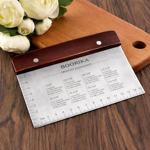 Boorika Dough Scraper & Bench Scraper Kitchen – Stainless Steel Sourdough Tools – Dough Cutter for Sourdough Bread, Pizza, and Flat Top Griddles – Chef Approved (Dark) - color: Dark