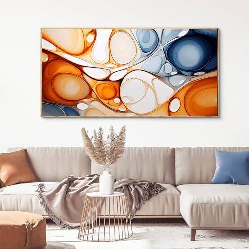 KLAKLA Orange and Blue Abstract Wall Art - Modern Picture Artwork for Wall Decor - Frame Wall Art for Living Room Office Bedroom - color: Colorful + Orange Frame, size: 48"L x 24"W