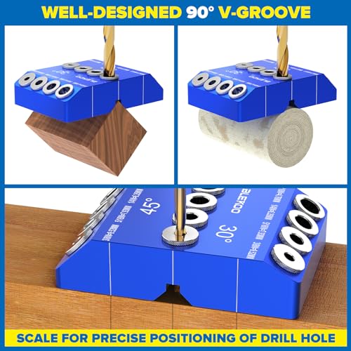 BLEKOO Blue Angled Drill Guide Jig with 4 Bits for Wood Posts & Cable Railing Lag Screw Kit, Durable All Metal Drill Jig for Drilling 30°, 45°, 90° Degree Angle Holes - color: Blue