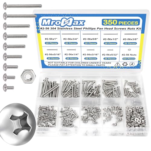 #2-56 Phillips Pan Head Machine Screws Nuts Assortment Kit, 5/32"-1" Length - size: #2-56