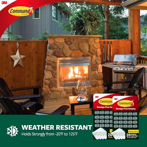 Command Outdoor Light Clips, 40 Clear and 48 Strips, Damage Free Hanging with Weather Resistant Strips, Wall Clips for Hanging Outdoor Lights and Cable Management - size: 2 Pack