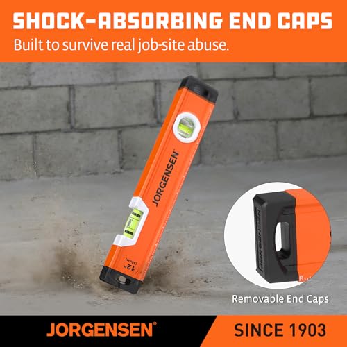 JORGENSEN 12" Magnetic LED Box Level, 90°/180° Torpedo Lighted Leveler Tool - size: 12 inch