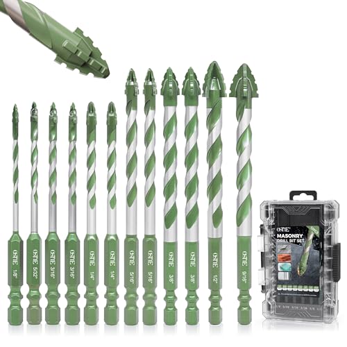 Masonry Drill Bit Set 12 Pcs(1/8"-9/16"), Masonry Drill Bits for Concrete - size: 12 Pcs (1/8"-9/16") Matcha Green