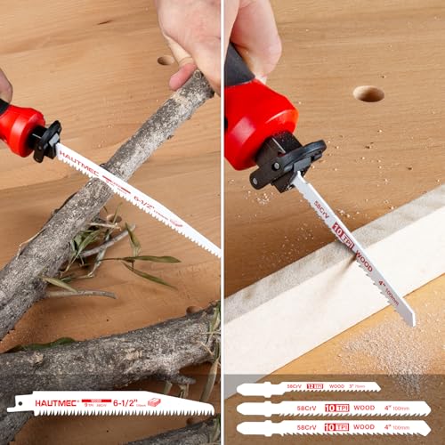 HAUTMEC 10-In-1 Multipurpose Hand Saw for Wood, Metal, Plastic & Drywall, Compact Hacksaw with Tool-Free Blade Change, Self-Locking Handle, Blade Storage Box & 10 Professional Saw Blades – HTHSH25032