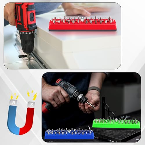 8 Pcs Magnetic Drill Bit Holder Hex Bit Organizer for 1/4 Inch Screwdriver Bits Storage, 37 Holes Bits Tool Organizer with Magnetic Base, Red, Blue, Orange and Green (Tools Not Included)