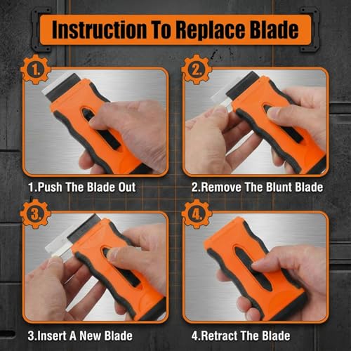 Mister Rui 2-in-1 Razor Scraper, 20 Blades, Retractable, Multi-Surface - color: 1 Retractable Orange