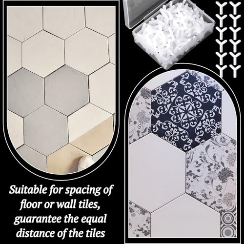Pangda 1500 Pcs Tile Spacers Wall Floor Tile Plastic Y Type Spacers Tiling Tools 1/8 Inch White Hexagon Tile Spacers for Ceramic Tile Installation Positioning Clip Leveling System Construction