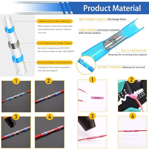 smseace 2020Pcs Heat Shrink Butt Connector,Solder Seal Wire Connectors Kit,Heat Gun and Crimping Tool Pack in Exquisite handbag 22-10AWG Waterproof Electrical Wire Crimp Connectors - size: 2020Pcs