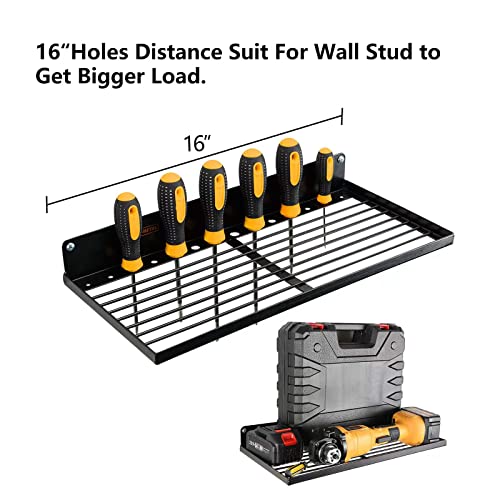 UU-Major Power Tool Organizer with Charging Station,Drill Holder Wall Mount,Garage Storage Shelves for Organization and Storage,Heavy Duty Pegboard Wall Organizer Set Solid Metal Black 2 Pack 4 Set… - style: 2shelf+2rack