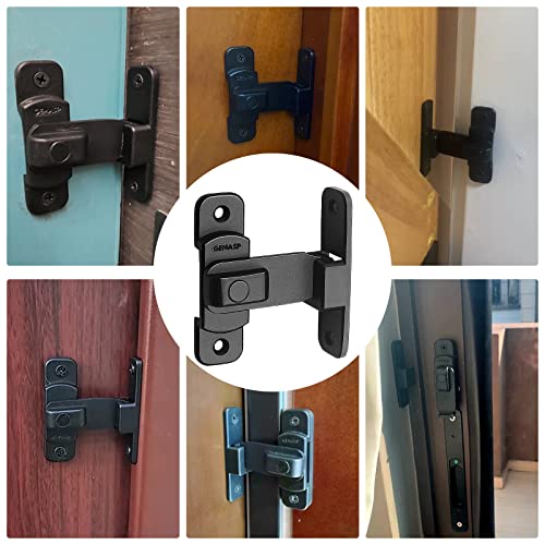 Door Lock Latch, 90 Degree Flip Barn Door Lock, Secure Portable Hook Lock Latch for Door, Garden, Bathroom, Garage, Window, Outdoor, Garage, Barn (Black)