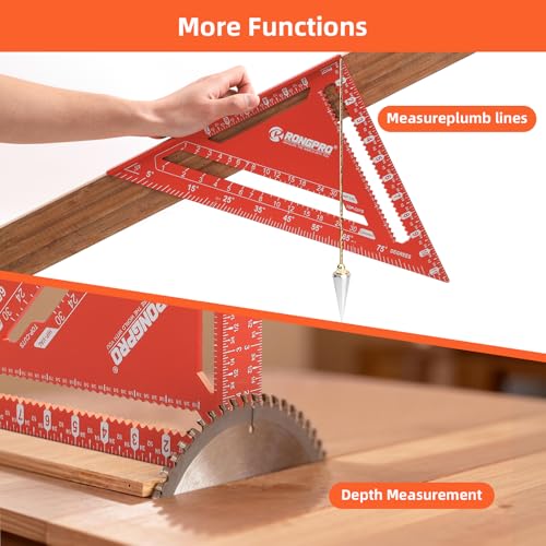 Aluminum Alloy 12in Carpenter Square and 12in Zinc-Alloy Combination Square Set, CNC-Machined with Woodworking Pencil, Carpenter Measuring Layout Tool for Woodworking and Home DIY. - size: 12+12 inch