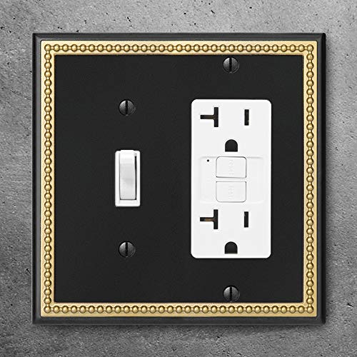 Pearled Frame Decorative Wall Plate Switch Plate Outlet Cover (Toggle/Decorator, Black & Dark Golden) - style: Toggle/Decorator