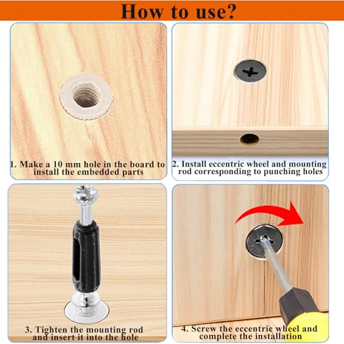 120PCS Cam Locks for Furniture3-in-1 Eccentric Hardware Wheels,Furniture Fasteners&Connectors with Multi-Size Nuts,Bolts and Wood Dowel Pins,Kit for Furniture Assembly/Repair(Black) - size: 120PCS-Black