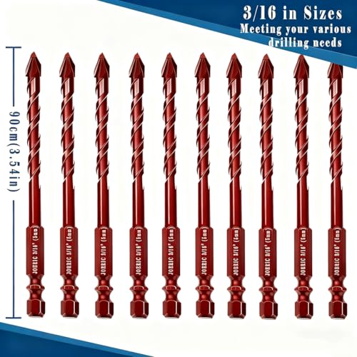 10pc 3/16” Red Masonry Drill Bit Sets Eccentric Drill Bit Set, 5mm Porcelain Tile Drill Bit Concrete Drill Bit for Glass,Brick,Plastic,Cement,Wood,Ceramic,Metal,Marble. - size: 3/16 in