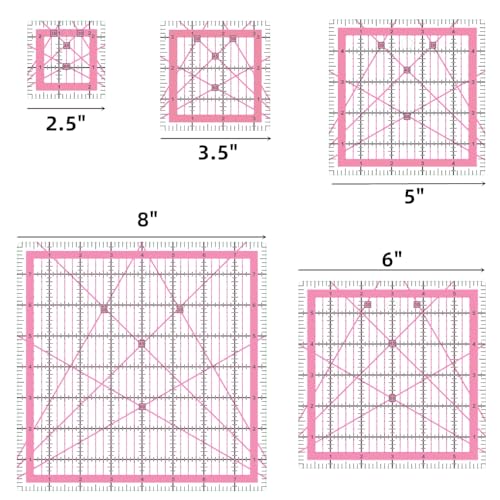 Quilting Rulers(2.5",3.5", 5", 6", 8"),5 Square Ruler Quilting Templates - color: Pink