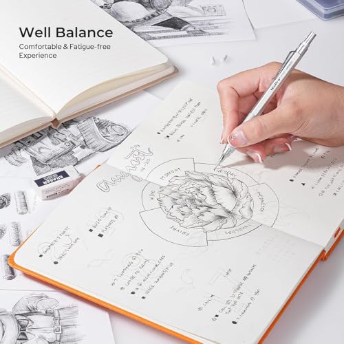 Nicpro 45PCS Black & Silver Metal Mechanical Pencil Set in Leather Case, Art Drafting Pencil 0.5, 0.7, 0.9 mm, 2mm Lead Holders for Sketching Drawing With 27 Tube (6B 4B 2B HB 2H 4H Colors)Lead Refill - color: Black & Silver