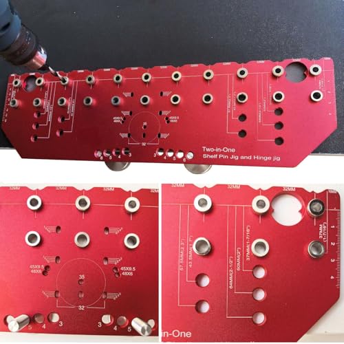 2 in 1 Shelf Pin Hinge Jig,Concealed Hinge Jig Drilling Jig with 35mm Hole Drill Bits,Self Contained Clamping All Metal Cabinet Hardware Tool Drill for Cabinet Door Hinge Hole Positioning (11 Hole) - color: 11 Hole