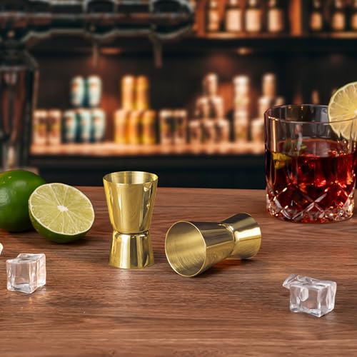 Briout 2Pcs Double Cocktail Jigger for Bartending, 1OZ 1/2OZ,Flat Edge Gold - color: Gold, size: Flat Edge-0.5oz/1oz-2PC