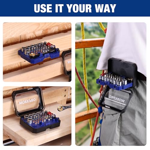 WORKPRO 1/4" Mini Ratchet Wrench Set with Magnetic Bit Holder, Double Head