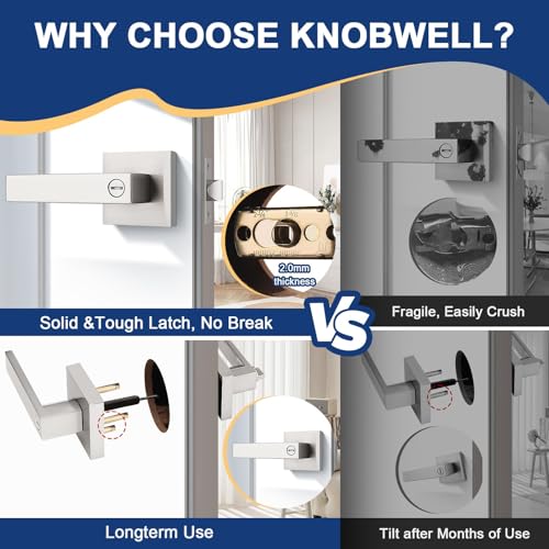 KNOBWELL 6 Pack Brushed Nickel Door Handle, Privacy Lever Doorknob Bedroom Lever Knob with Lock, Heavy Duty Interior Handleset(No Key) - color: Brushed Nickel