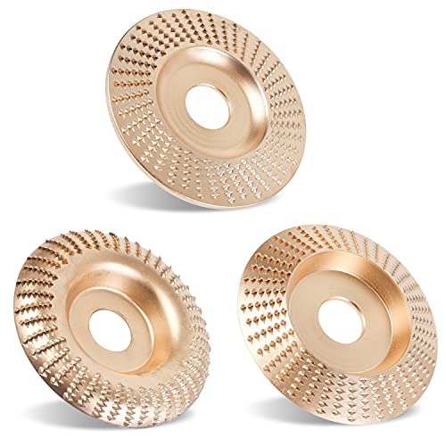 Pomsare 3PCS Angle Grinder Polishing Pad, Wood Carving Disc Set for 4 1/2 Inch Angle Grinder, Heavy Duty Wood Sanding Disk Grinding Wheel, Stump Grinder Attachments for Wood Cutting Shaping