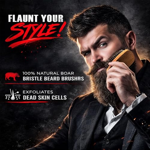 Beard Brush, Beard Comb, Beard Oil, & Beard Balm Grooming Kit for Men's Care, Travel Facial Hair Set for Growth, Styling, Shine & Softness, Great Gifts for Him, Fathers Day, Dad Gifts - color: Kit