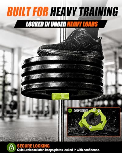 MAXRICH Ultra-Thin 1-Inch Barbell Clamps, Quick Release Weight Clips for 23–30mm Bars, Secure Barbell Collars for Home Gym - color: Green