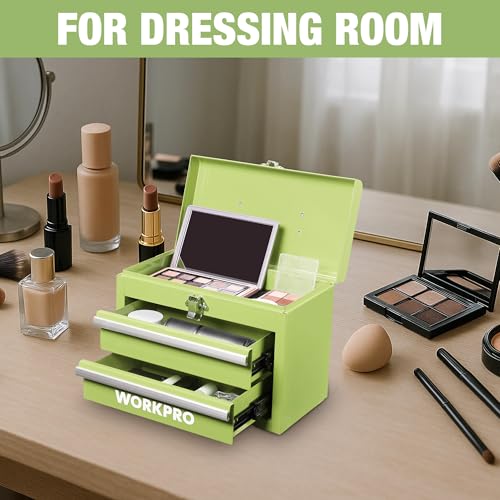 WORKPRO Portable Mini Metal Tool Box with 2 Drawers - color: Macaron Green
