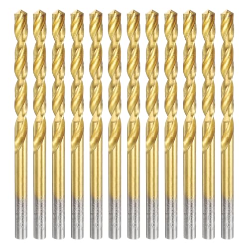 uxcell 12pcs Titanium Twist Drill Bit 5/32" Drilling Dia High Speed Steel Drills for Hardened Metal, Stainless Steel, Cast Iron, Wood, Plastic - size: 5/32 inch
