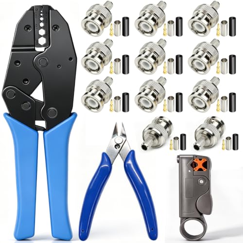 Taiss Coaxial Cable Tool Kit,BNC Crimp Tool+10PCS BNC Male Crimp Connector