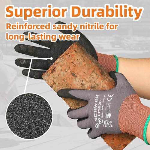 Schwer 6 Pairs Work Gloves Sandy Nitrile Coated, Touchscreen, LT5626, XL - color: Grey, size: X-Large